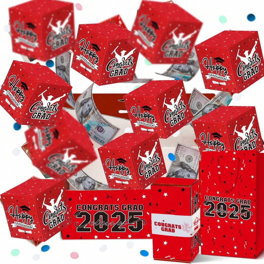1 Set Caja de regalo con sobre rojo sorpresa y tapa desplegable, apta para cumpleaños, festividades y fiestas