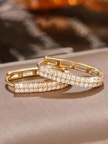 Stylever 1 对 925 纯银 U 形超闪亮环形耳环女士珠宝女士精致创意耳环精美珠宝礼物送给女孩日常生活约会装饰适合舞会 - 款式1 - 查看 7