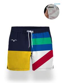 Men's Summer Seagull 3D Print Quick Dry Drawstring Waist Side Pockets Beach Shorts, Lightweight Mesh Lining, Casual Style For Beach Vacation,Hawaiian - Multicolor - View 4