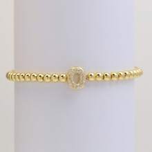 Pulseira com Contas Iniciais de 4mm A-Z, Revestida a Ouro 18K com Micro Pavê de CZ, Formato de Balão Bolha, Cordão Elástico, Joia Simples para Presente Feminino