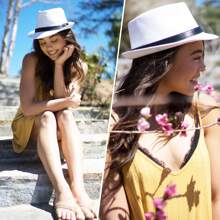 Panama Style Fedora Straw Sun Hat With Leather Belt Womens Fedora Hats For Women Dress Hats Women Hats Fashion Straw Fedora - 白色 - 查看 2