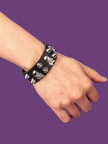 Xiacheng 1/6/9件套铆钉手链，黑色皮革铆钉朋克手链，袖口缠绕式手链，金属扣腕带，男女通用 - 彩色 - 查看 16