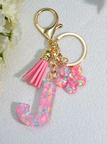 1 pieza Llavero de resina epoxi con brillo, colgante personalizado como accesorio para bolsos de mujer, llaves de coche, regalo para mamá, amigos, con diseños de corazón, mariposa y letra - Rosa - Ver 22