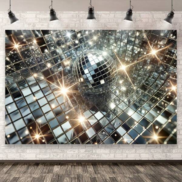1pc Silver Disco Ball Photography Backdrop, Polyester Fiber Sparkling Mirror Surface, Party & Event Wall Decor, Photography Studio Background