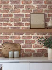1 pieza/10 piezas/20 piezas Paneles de pared de ladrillos falsos Commomy, pegatinas de azulejos de pared rojos 3D, azulejos adhesivos de salpicadero de ladrillo resistentes al agua para decoración de pared del dormitorio, sala de estar, decoración vintage - Rojo - Ver 3
