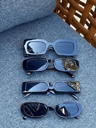 4 件复古框架时尚眼镜，欧美风格高端街头时尚时尚眼镜，适合夏季海滩度假、户外、旅行返校时尚学院风