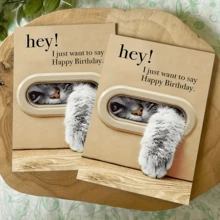 1pc Cute Cat Reaching Design Creative Birthday Card, Birthday Gift For Family And Friends, Suitable For Birthday Party, Gift Card - Multicolor - View 7