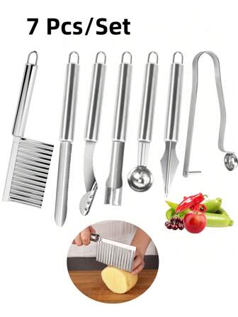 7pcs Vegetable Corer Tool, Stainless Steel Fruit And Vegetable Corer Pepper Corer Tools Corer And Pitter Tomato Corer Remover Cherry Pitter Zucchini Corer To Remove Seeds Multi Functional Kitchen Vegetable Tool Set