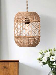 1pc Handwoven Paper Rope Lampshade - Bohemian Pendant Light Cover For Restaurants, Bars, Homes, And Tea Rooms - Unique And Artistic Hanging Lighting Decor