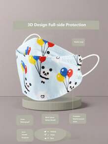 10pcs 3D Cute Printed Disposable Face Mask, Rainbow Panda Dinosaur Pattern, Breathable For Kids & Students - Multicolor - View 3