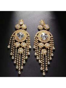 跨境女士水钻耳环 - 时尚多层流苏吊坠耳环，百搭配饰 - 金色 - 查看 2