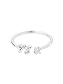 1Pc Minimalist Initial Open Ring Cubic Zirconia Alphabet Letter Rings Fashionable Jewelry Accessories(No Gift Box)