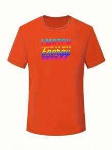 Plus Size Summer Letter Printing T -Shirt, Casual Short -Sleeved Round Neck T -Shirt - Orange - View 2