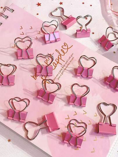 12pcs/10PCS Korean Girl Heart Pink Love Clips, Can Be Used As Long Tail Clips, Student Test Paper Clips, Folders, Ticket Clips, Mini Cute Little Clips Can Be Used As Greeting Card Clips,