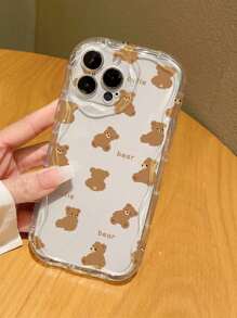 Fashion Cute Cartoon Dense Brown Bear Pattern Tpu Transparent Simple Cream Color Phone Case Anti Shock Soft Anti Drop Phone Case Phone Protection Case IPhone 16 15 14 13 12 11 7/8 X XS XR Plus Pro Max Valentine's Day Gift