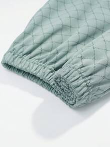 Men Plaid Print Contrast Piping Top & Pants PJ Set - Green - View 10