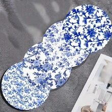 4pcs Colorful Printed Wooden Coasters - Coffee, Blue & White Floral Pattern, Suitable For Home Decor And Kitchen Use, Home Decor And Tabletop Protection Drink Mats - Perfect Holiday Gift Idea - Multicolor - View 14