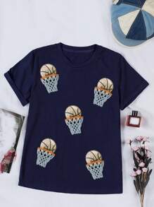 Women's Spring Sequin Basketball Graphic Holiday Short Sleeve T-Shirt - Blue - View 7