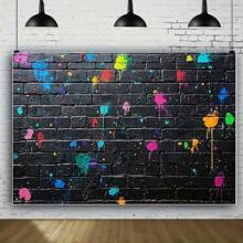 1pc Polyester Graffiti Brick Wall Backdrop Banner, Splashing Paint Design, Multipurpose Decoration For And General Celebration Events, No Electricity Needed - Versatile Photo Prop, Suitable For Room And Party Decor