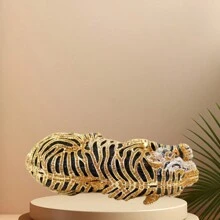 Women Cute Tiger Shaped Evening Clutch Sparkling Rhinestones Handbag Prom Party Purse - 金色 - 查看 5