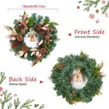 18 Inch Christmas Wreath With Lights, Battery Operated Outdoor Christmas Wreath For Front Door With 15 LED Lights Pine Cones And Jingle Bell For Home Holiday Decoration - Bronze - View 4