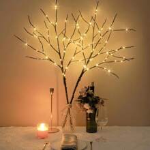 1pc 50 LED Copper Wire Birch Branch Lights, Fake Tree Branch Lights, Creative Tree Branch Decoration Suitable For House, Bedroom, Fireplace, Indoor Decor, Desk Decor, Decorative Lights, Christmas Decoration, Battery Powered, Batteries Not Included