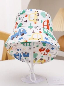 1pc Kids Cartoon Car Print Reversible Sun Protection Bucket Hat, Versatile For Outdoor Activities, Spring/Summer - Car - View 6