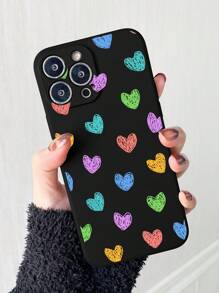 1pc Colorful Stripes Heart Print Women Silicone Phone Case Compatible With IPhone Series