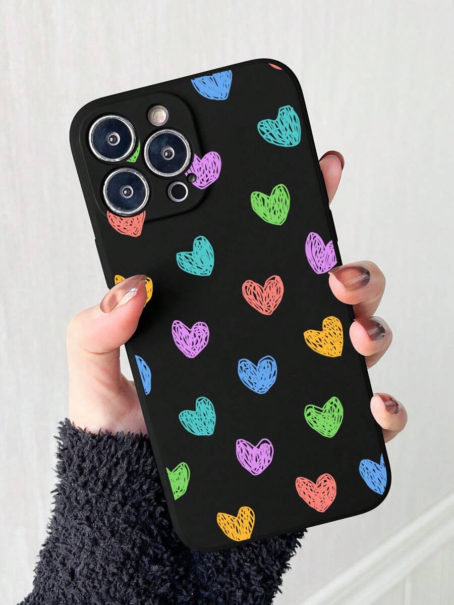 1pc Colorful Stripes Heart Print Women Silicone Phone Case Compatible With IPhone Series