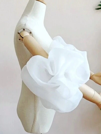 1pc Ivory Organza Puff Sleeve & 2pcs Elastic Bride Wristbands Short Wedding Accessories Christmas Autumn Accessories