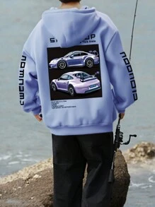 Casual Racing Print Loose Women's Sweatshirt, Street Sports Slogan Print Zipper Hooded Loose Men's Sweatshirt, Gift For Car Lovers, Car Theme T-Shirt, Suitable For Autumn And Winter, Long Sleeve Top