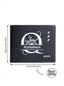 Customizable Men's Wallet, Personalized Name Faux Leather Cardholder, Business Style, Short Bifold - Royal Blue - View 6