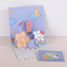 1 张生日蛋糕熊弹出式贺卡，适合生日、母亲节、父亲节、圣诞节、感恩节 - 卡通设计，送上真挚的祝福