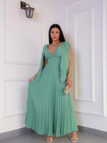 Long Pleated Party Dress - Verde - Ver 3