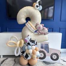 41Pcs Pig And Cow Printed Balloon 1-9 Birthday Decorations, Birthday Aluminum Film Latex Balloon Farm Theme 1-9 Birthday Decorations, Birthday Party Supplies