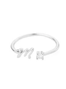 1Pc Minimalist Initial Open Ring Cubic Zirconia Alphabet Letter Rings Fashionable Jewelry Accessories(No Gift Box)