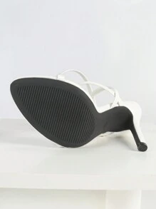 Jin Bei Qi 春夏女士漆皮交叉搭扣露趾细高跟鞋，优雅时尚派对活动鞋，杏色 - 白色 - 查看 10