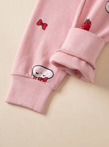 Girls Strawberry Bunny Print Pajama Set, Spring Autumn Home Wear For Young Girl - Pink - View 10