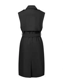 Women's Mid-Length Commuter Windbreaker With Pockets And Belt - An Ideal Choice For Spring And Autumn - Black - View 8