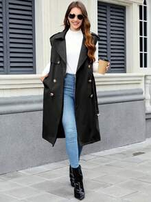 Women's Mid-Length Commuter Windbreaker With Pockets And Belt - An Ideal Choice For Spring And Autumn - Black - View 4