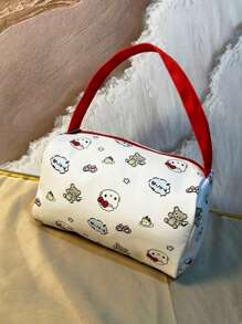 Sanrio 1 pieza Bolso de mano con diseño de dibujos animados y burbujas, estuche portátil de gran capacidad para lápices/bolsa de aseo, bolso de tote práctico