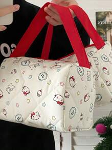 Sanrio 1 pieza Bolso de mano con diseño de dibujos animados y burbujas, estuche portátil de gran capacidad para lápices/bolsa de aseo, bolso de tote práctico