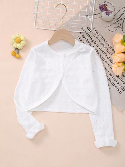 Tween Girl Elegant Knit Cardigan With 3D Bow Decor, For Spring/Summer