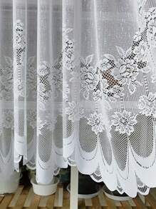 1pc Fresh Minimalist White Floral Lace Curtain Panel, Sheer Window Decor, Coffee Filter, Festival Decoration - White - View 10