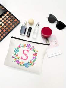 Personalized English Initials Cosmetic Bag,Chic Watercolor Floral Makeup Bag, Simple Zipper Beauty Bag, Versatile Toiletry Wash Bag For Girls Women,Portable, Lightweight & Fade-Resistant ,Travel Toiletry Bag-Pen Bag-Gift Bag, The Best Gift For Mothers, Daughters, Best Friends, Teachers And Friends, Birthdays Gifts,Must-Have Items For Graduation Season, Wedding Season And Other Festivals - Ideal Bridesmaid & Travel Gift - White - View 5