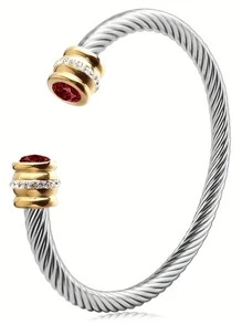 1 Pc Stainless Steel Cable Bracelet With 12 Birthstones And Zirconia, Suitable For Women