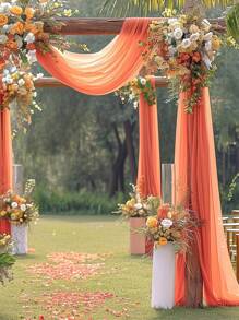 1 pieza de 75*300/600/800cm Cortina de gasa rojo naranja, suministros para decoración de boda, fiesta de cumpleaños, boda y ducha nupcial, telón de fondo de sala para ceremonia y recepción nupcial, decoración multiusos para arco de boda, escalera y respaldo de silla, regalo del Día de San Valentín