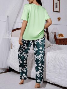 女士双条纹短袖上衣睡衣套装，带口袋的上衣睡衣两件套，健康、柔软、舒适的面料 - 彩色 - 查看 4