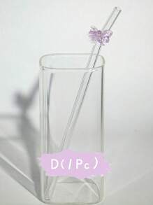 1/2件/1組可愛紫色耐熱彎曲可重複使用玻璃吸管，附蝴蝶棒棒糖愛心熊吊飾，適用冷飲、奶茶、咖啡、果汁、奶昔，咖啡廳夏季派對禮物，送給家人、朋友、情侶 - 款式1 - 查看 10