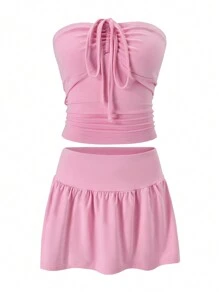 Set de 2 piezas de ropa deportiva cómoda y sexy para mujer, apta para yoga al aire libre, adecuada para temporada de graduación y Día de la Independencia - Rosa - Ver 8